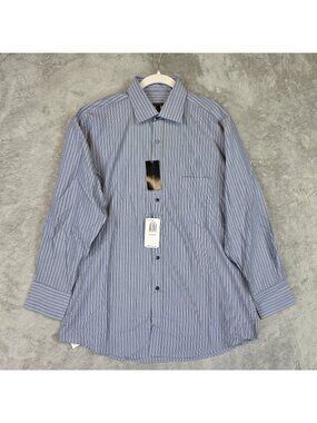 BCBGMAXAZRIA Dress Shirt Mens 16 32/33 Blue Stripe Long Sleeve Cotton Business